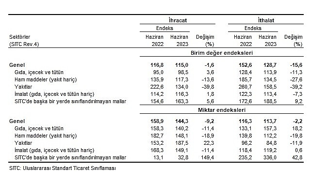 TÜİK: İhracat birim değer endeksi %1,6 azaldı